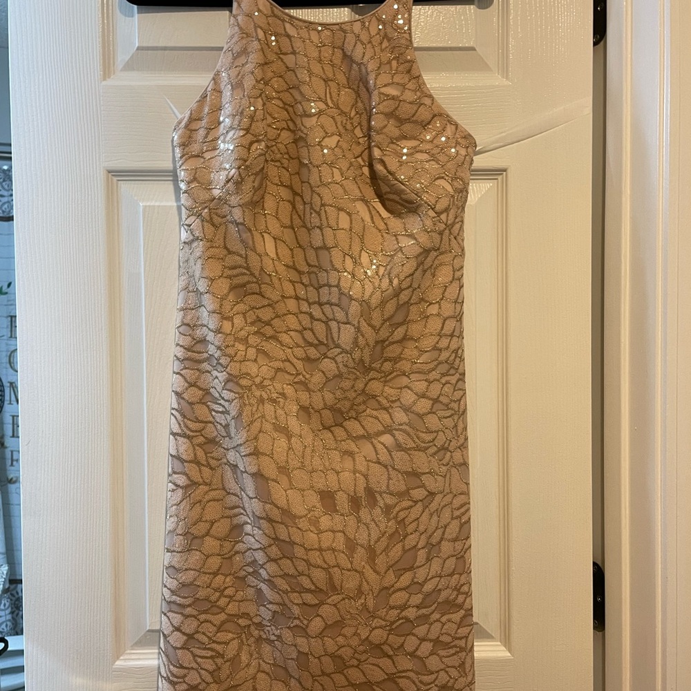 Vince Camuto Sequin Patterned Dress in Beige